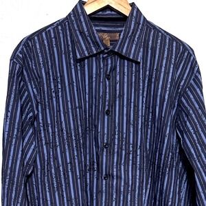 Blue Pronto Uomo Shirt Mens 2XLT Paisley Floral Striped Long Sleeve Button Up